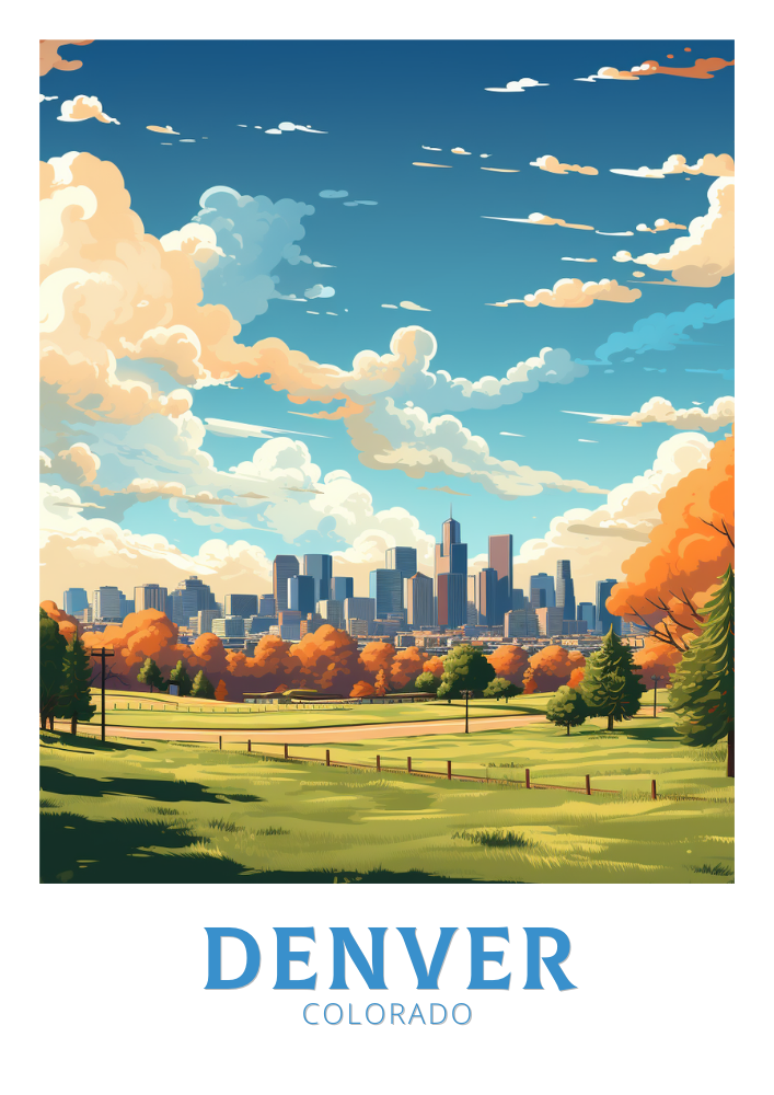 North AmericaDENVER SKYLINE TRAVEL POSTER - COLORADO ARTWORK