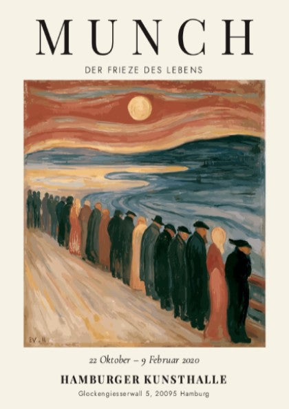 Edvard Munch poster featuring Der Frieze des Lebens with expressive colors and emotional themes