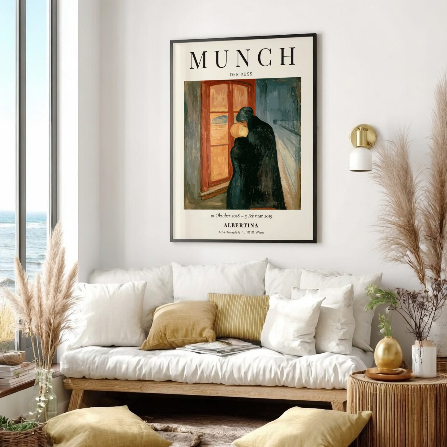 Edvard Munch poster featuring Der Kuss with warm colors and emotional figures