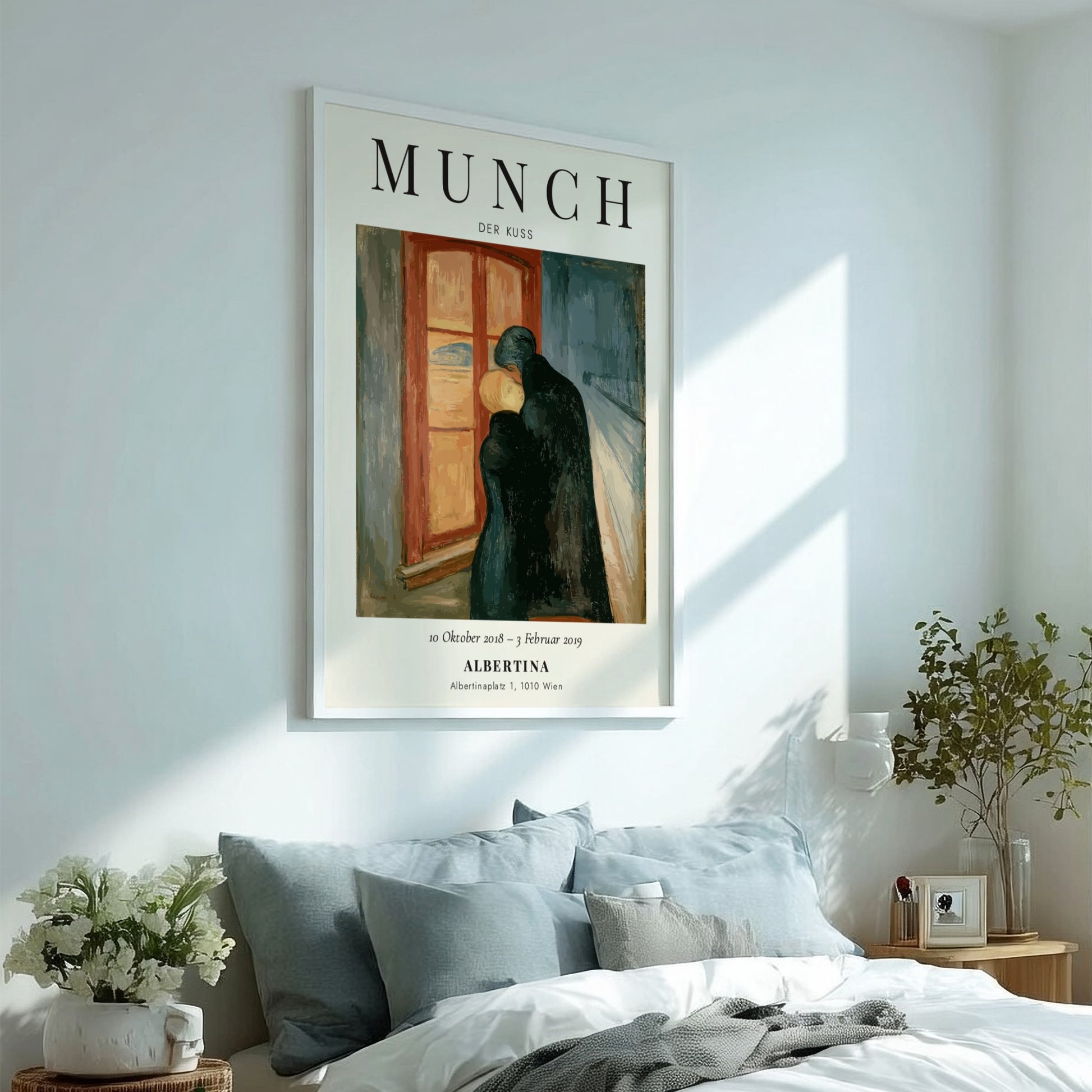 Edvard Munch poster featuring Der Kuss with warm colors and emotional figures