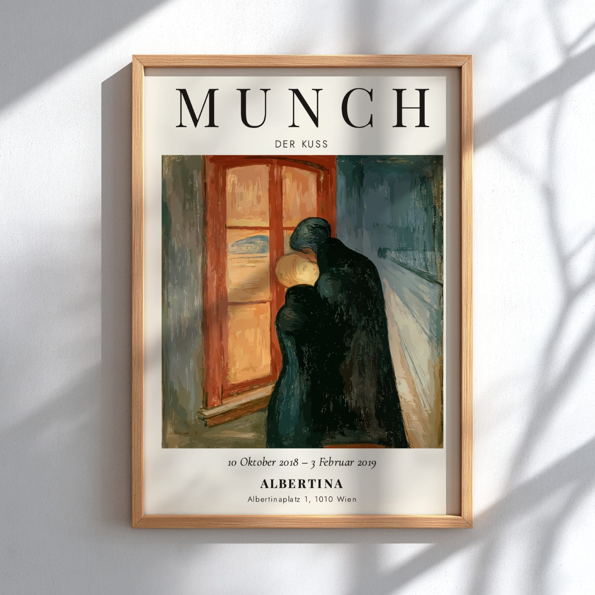 Edvard Munch poster featuring Der Kuss with warm colors and emotional figures