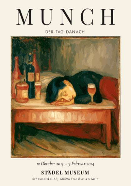 Edvard Munch poster featuring 'Der Tag Danach' with muted colors and an expressive figure