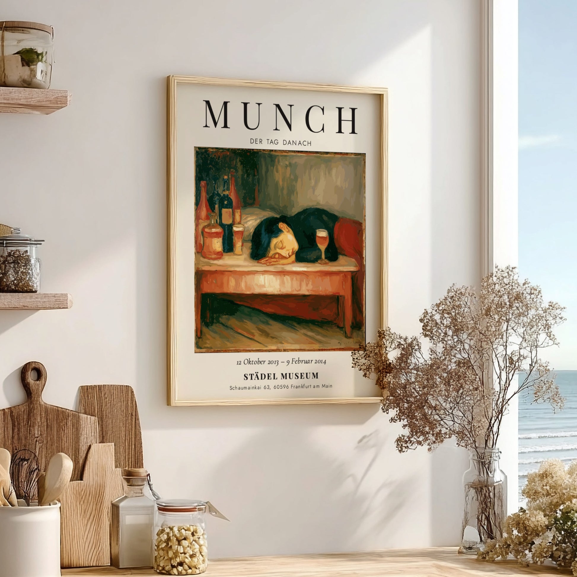 Edvard Munch poster featuring 'Der Tag Danach' with muted colors and an expressive figure