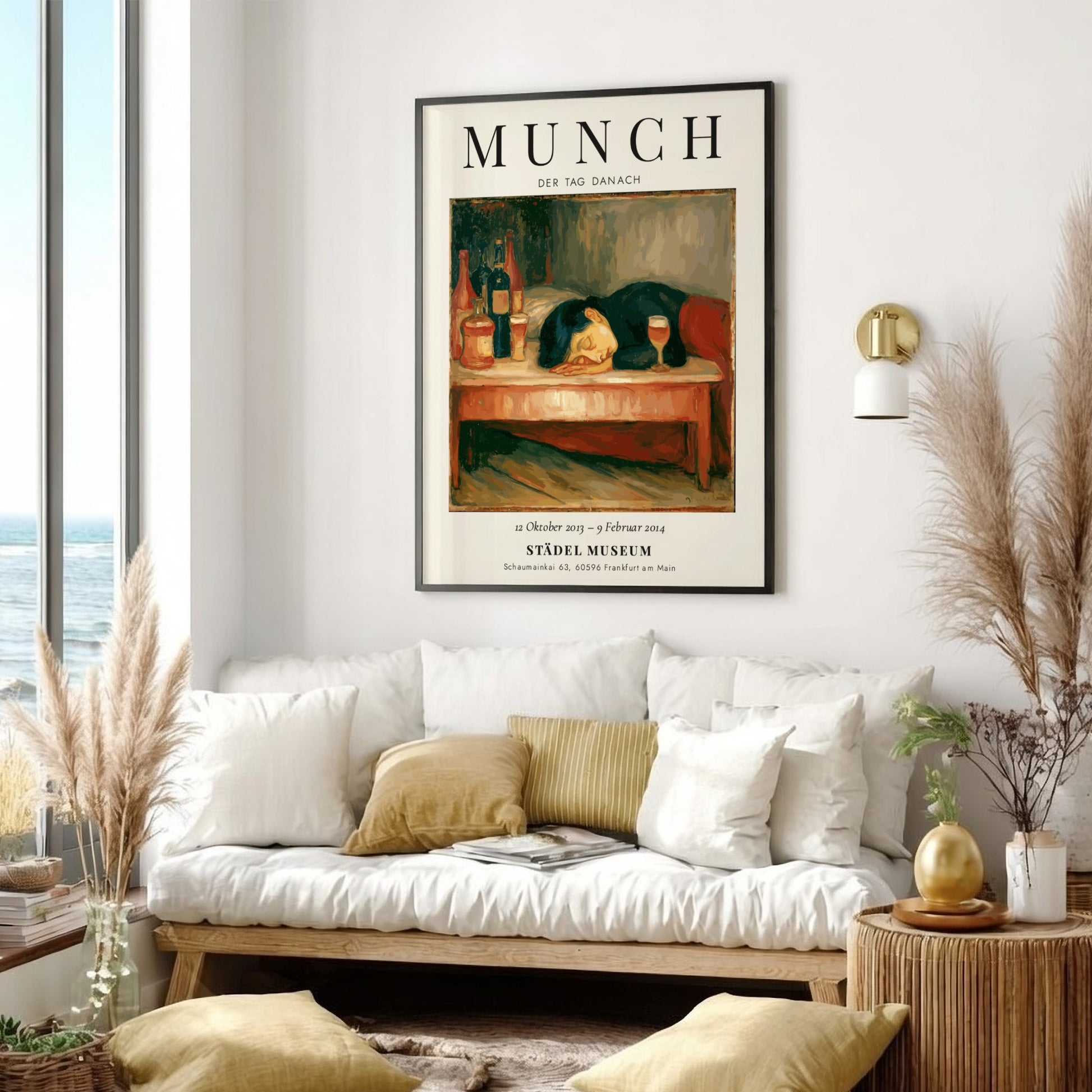 Edvard Munch poster featuring 'Der Tag Danach' with muted colors and an expressive figure