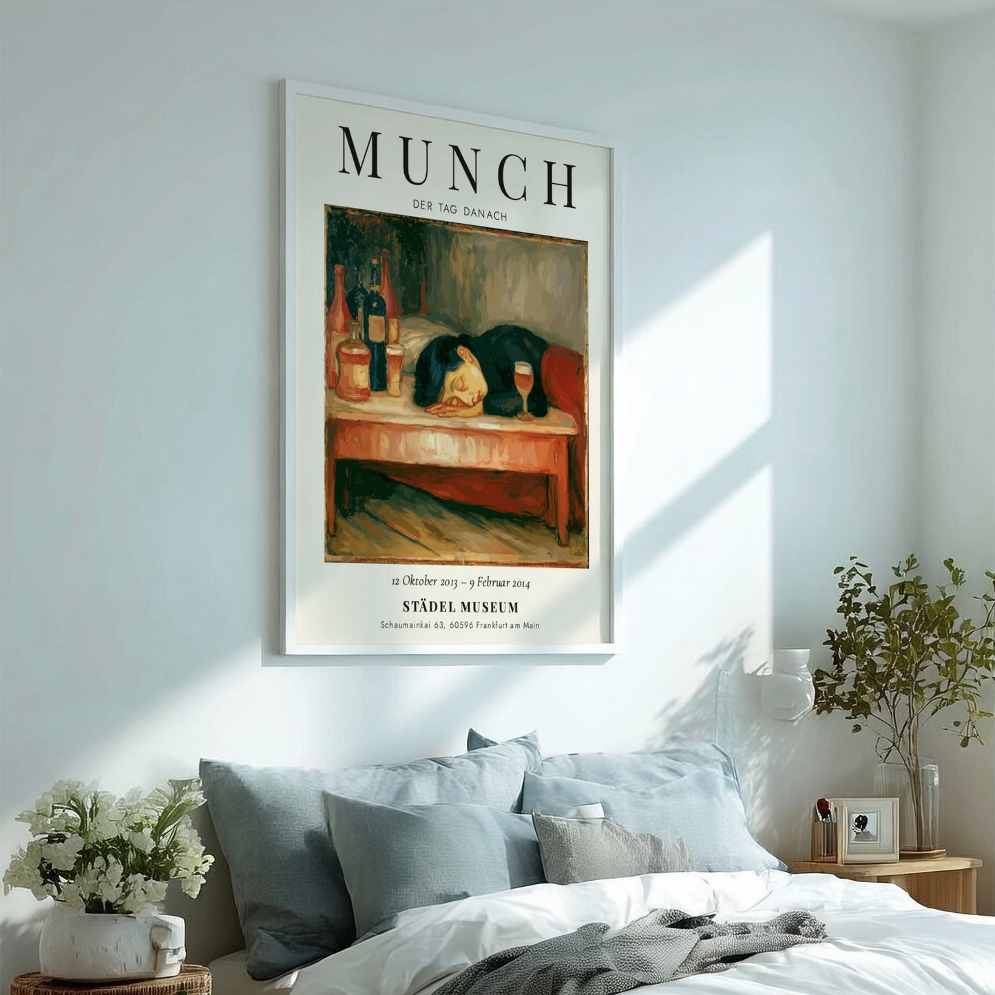 Edvard Munch poster featuring 'Der Tag Danach' with muted colors and an expressive figure