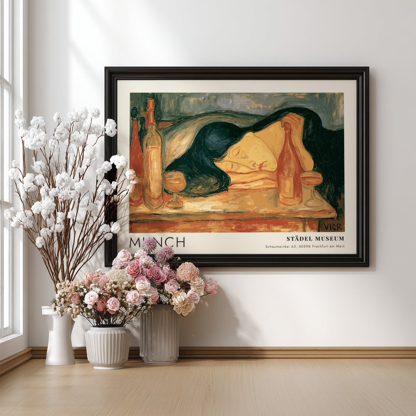 Munch Der Tag Danach exhibition poster with a sleeping woman in warm ochre tones