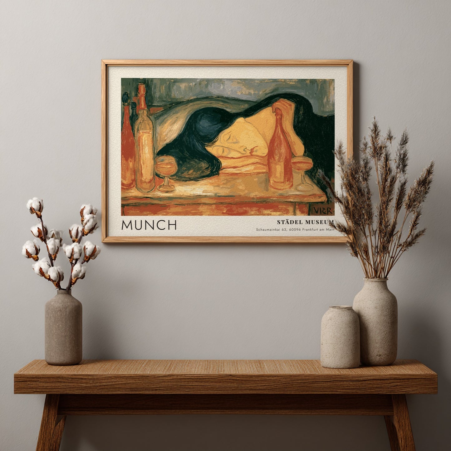 Munch Der Tag Danach exhibition poster with a sleeping woman in warm ochre tones