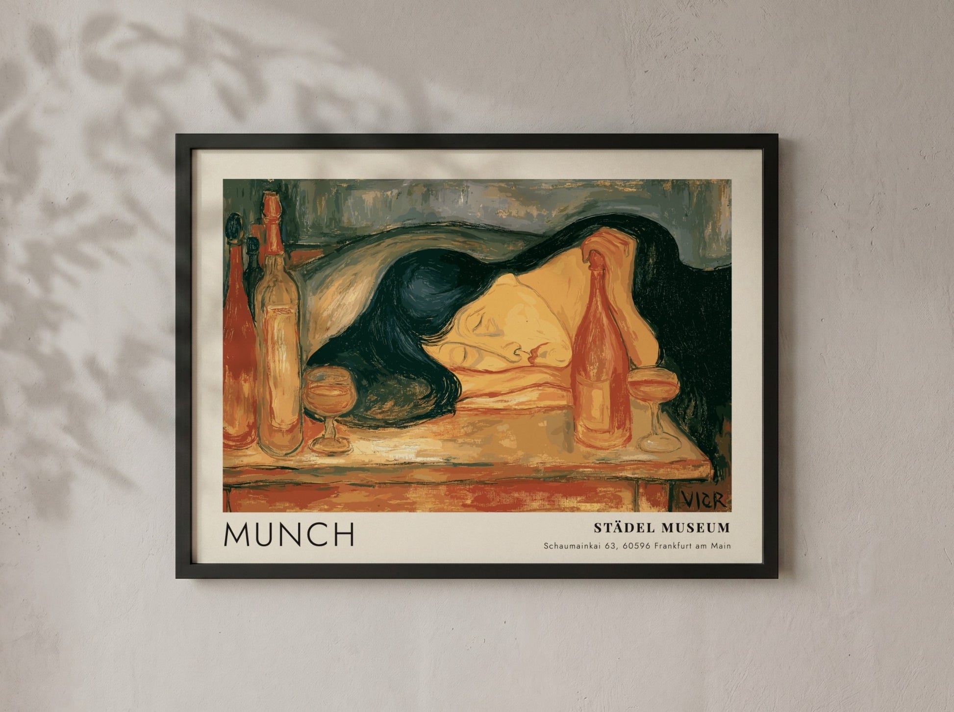 Munch Der Tag Danach exhibition poster with a sleeping woman in warm ochre tones