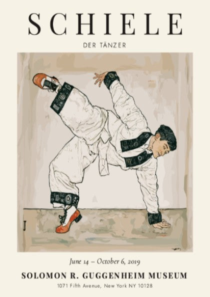 Egon Schiele poster featuring Der Tänzer in expressionist style with dynamic colors and bold lines