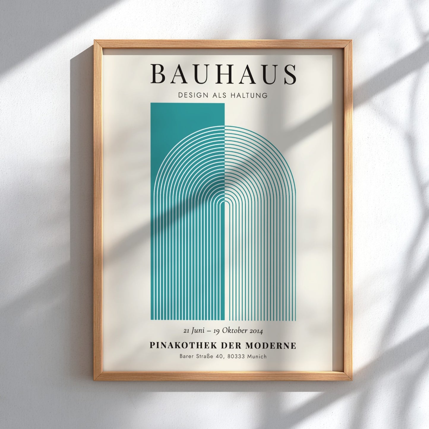 Bauhaus poster featuring geometric shapes in teal and cream, modern design style