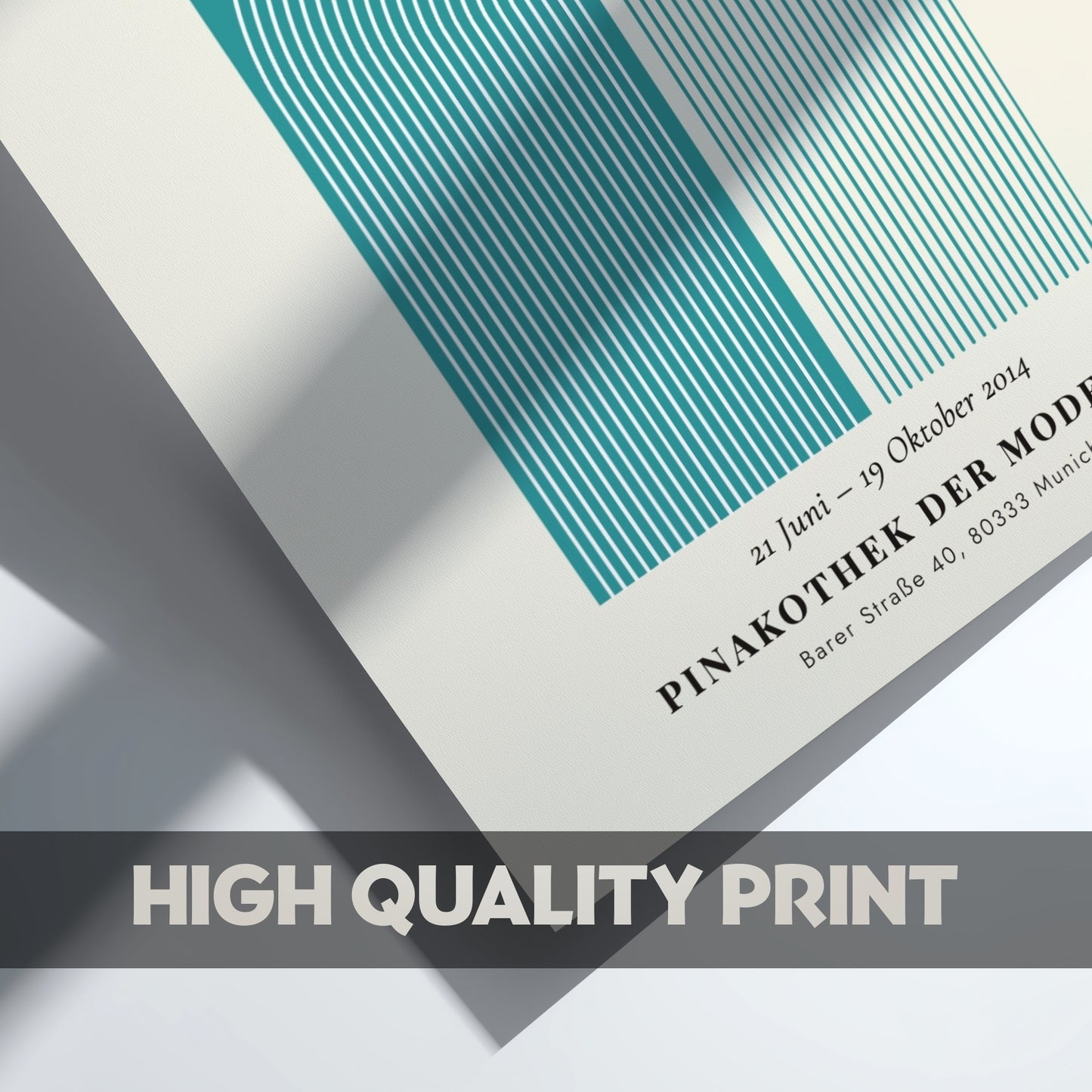 Bauhaus poster featuring geometric shapes in teal and cream, modern design style