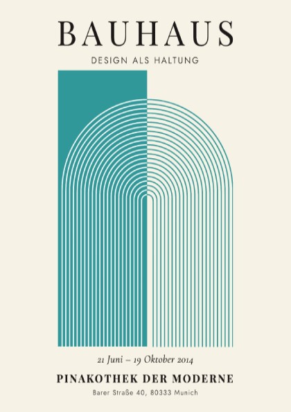 Bauhaus poster featuring geometric shapes in teal and cream, modern design style
