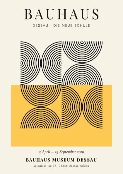 Bauhaus poster featuring abstract geometric design in black and yellow colors