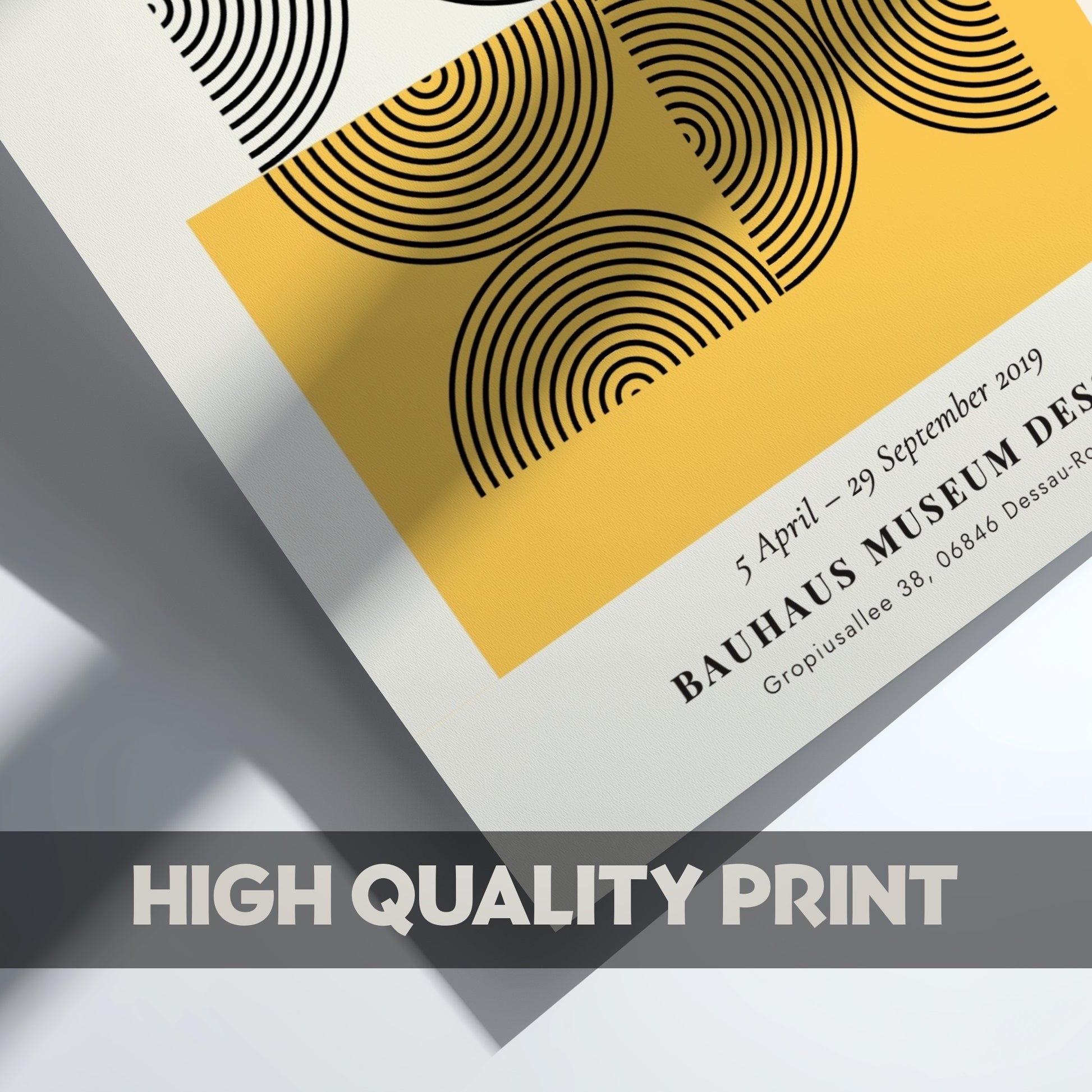 Bauhaus poster featuring abstract geometric design in black and yellow colors