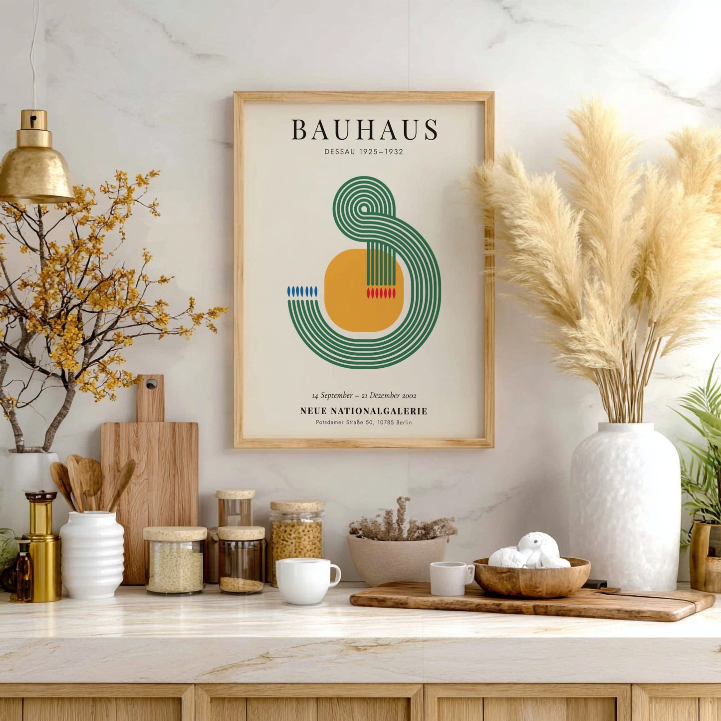Bauhaus poster featuring geometric shapes and vibrant colors in modernist style