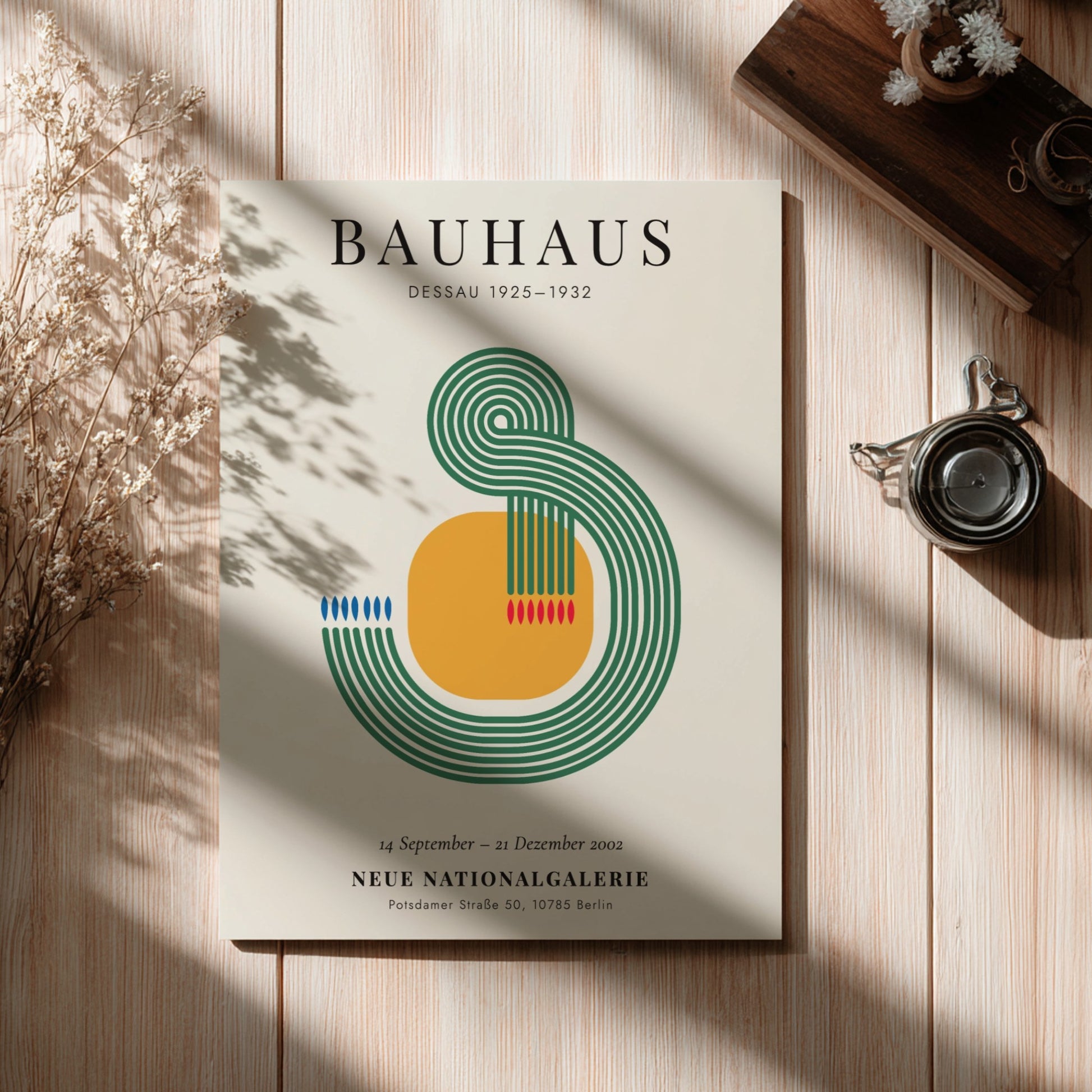 Bauhaus poster featuring geometric shapes and vibrant colors in modernist style