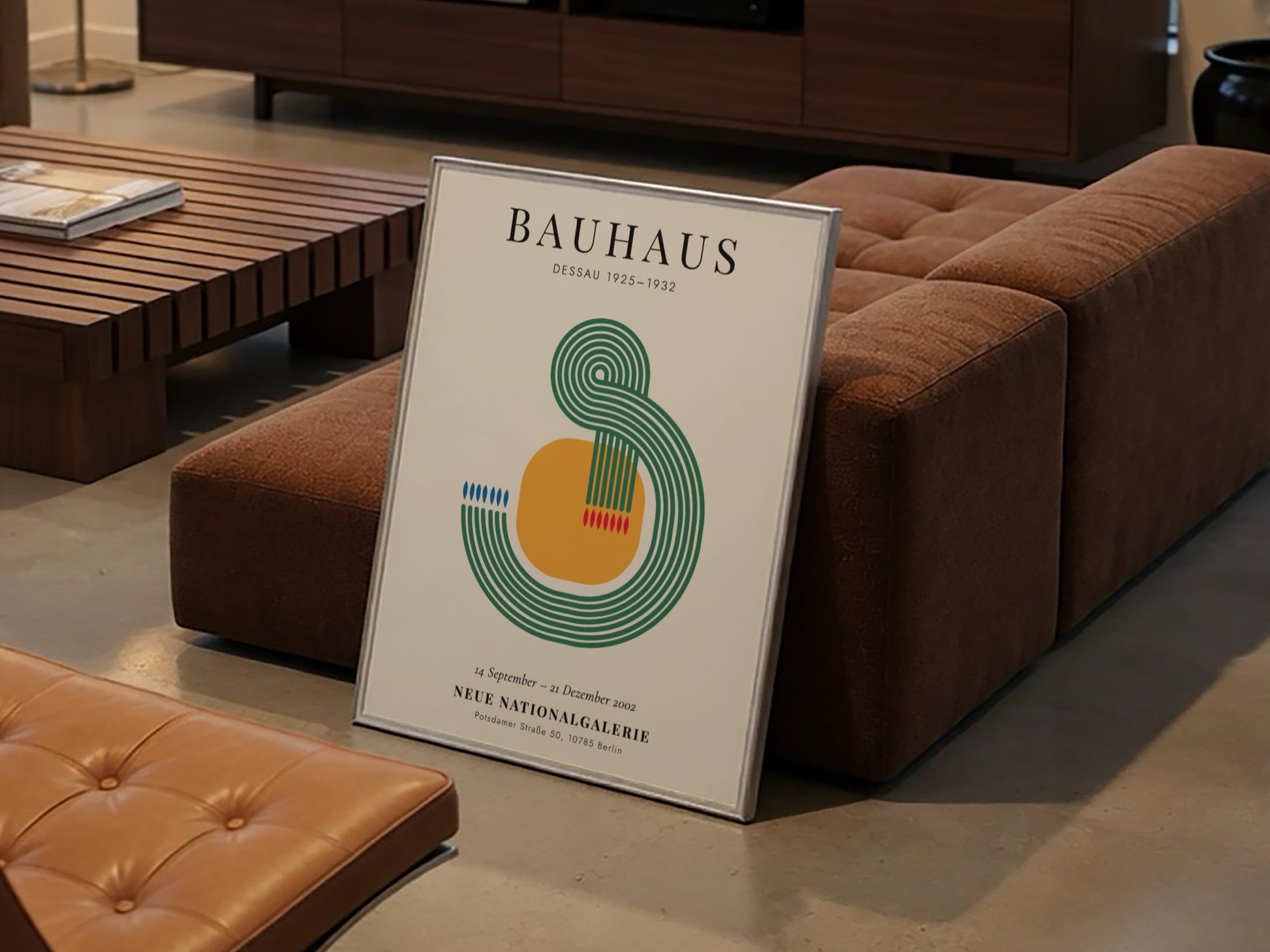 Bauhaus poster featuring geometric shapes and vibrant colors in modernist style