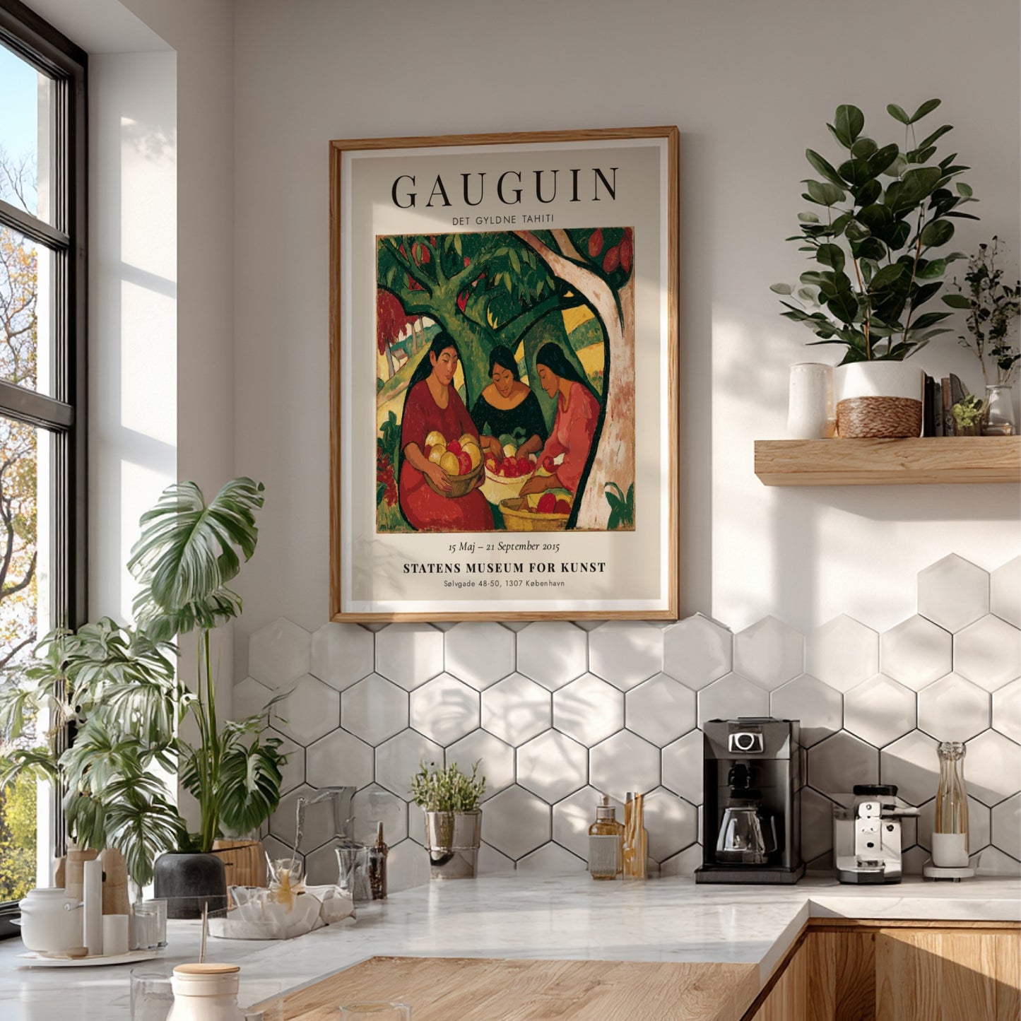 Gauguin exhibition poster featuring women in a vibrant Tahitian scene with rich colors and expressive