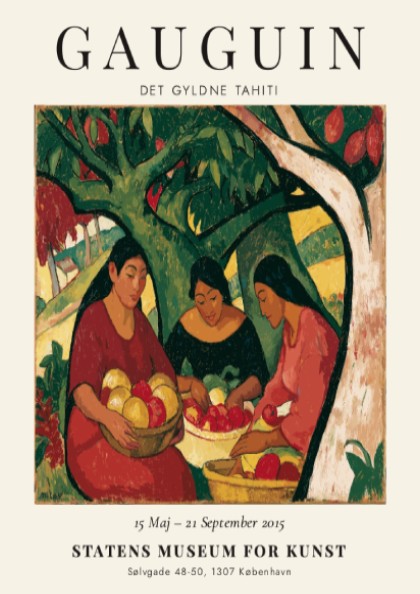 Gauguin exhibition poster featuring women in a vibrant Tahitian scene with rich colors and expressive