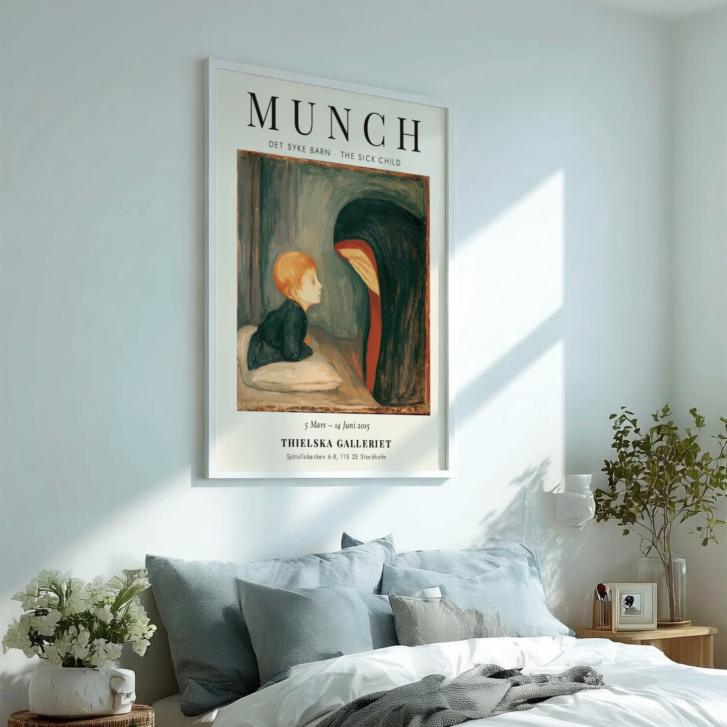 Det Syke Barn poster featuring Edvard Munch's emotional art style with muted colors and expressive figures