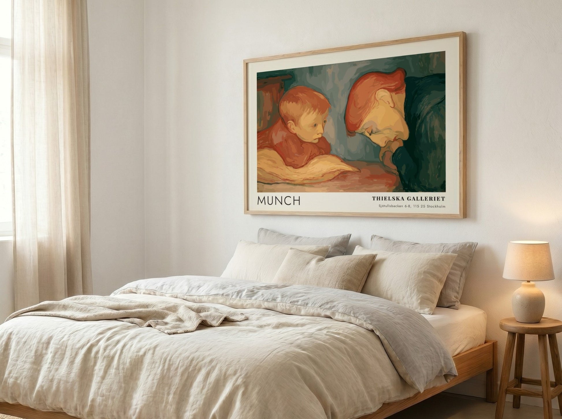 Munch Sick Child exhibition poster featuring a child and caregiver in muted tones