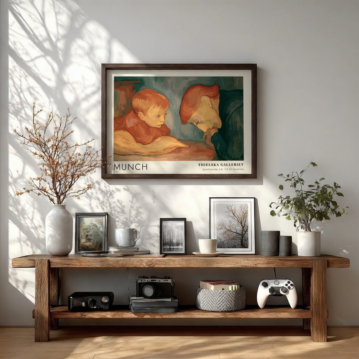 Munch Sick Child exhibition poster featuring a child and caregiver in muted tones