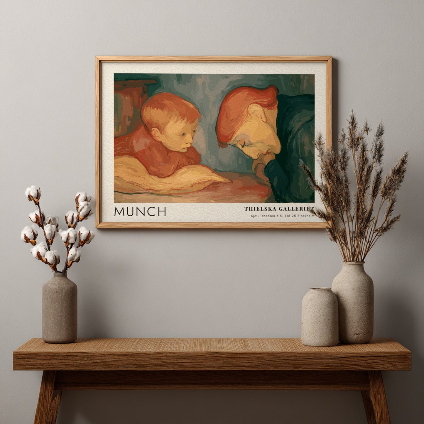 Munch Sick Child exhibition poster featuring a child and caregiver in muted tones