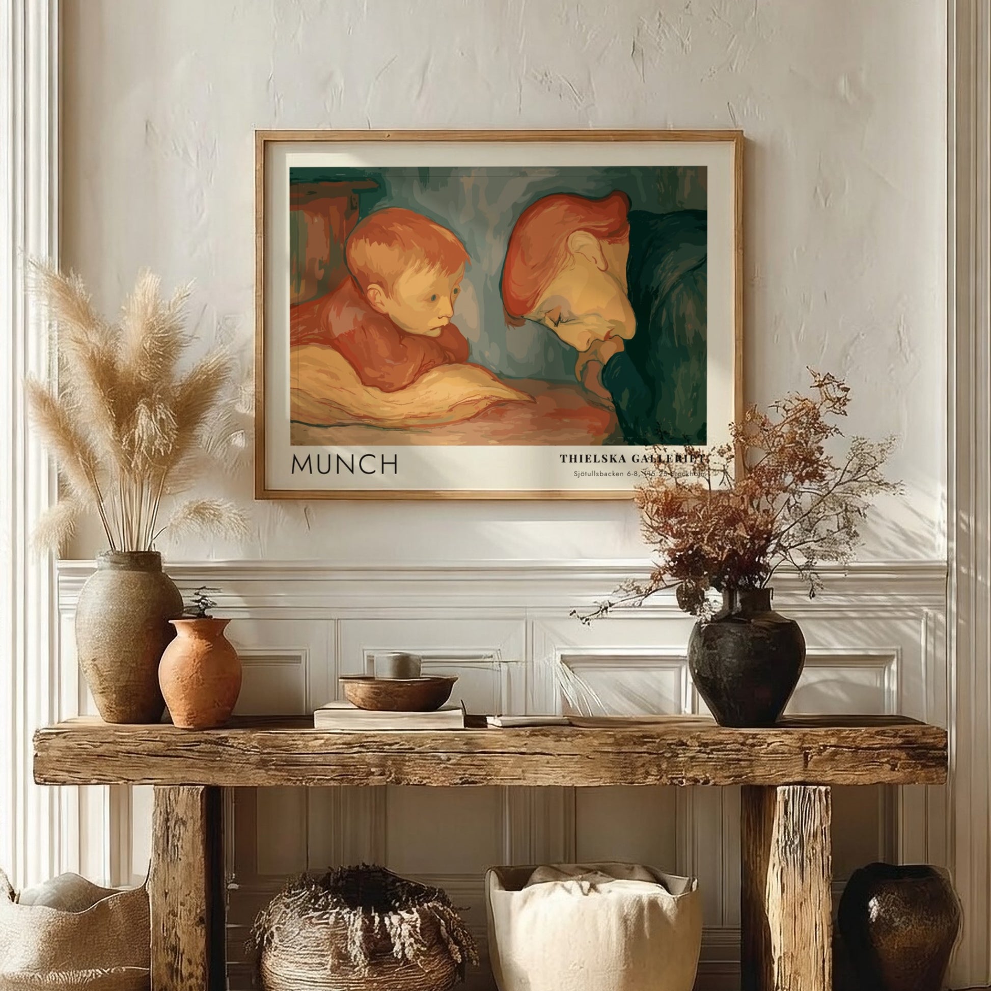 Munch Sick Child exhibition poster featuring a child and caregiver in muted tones