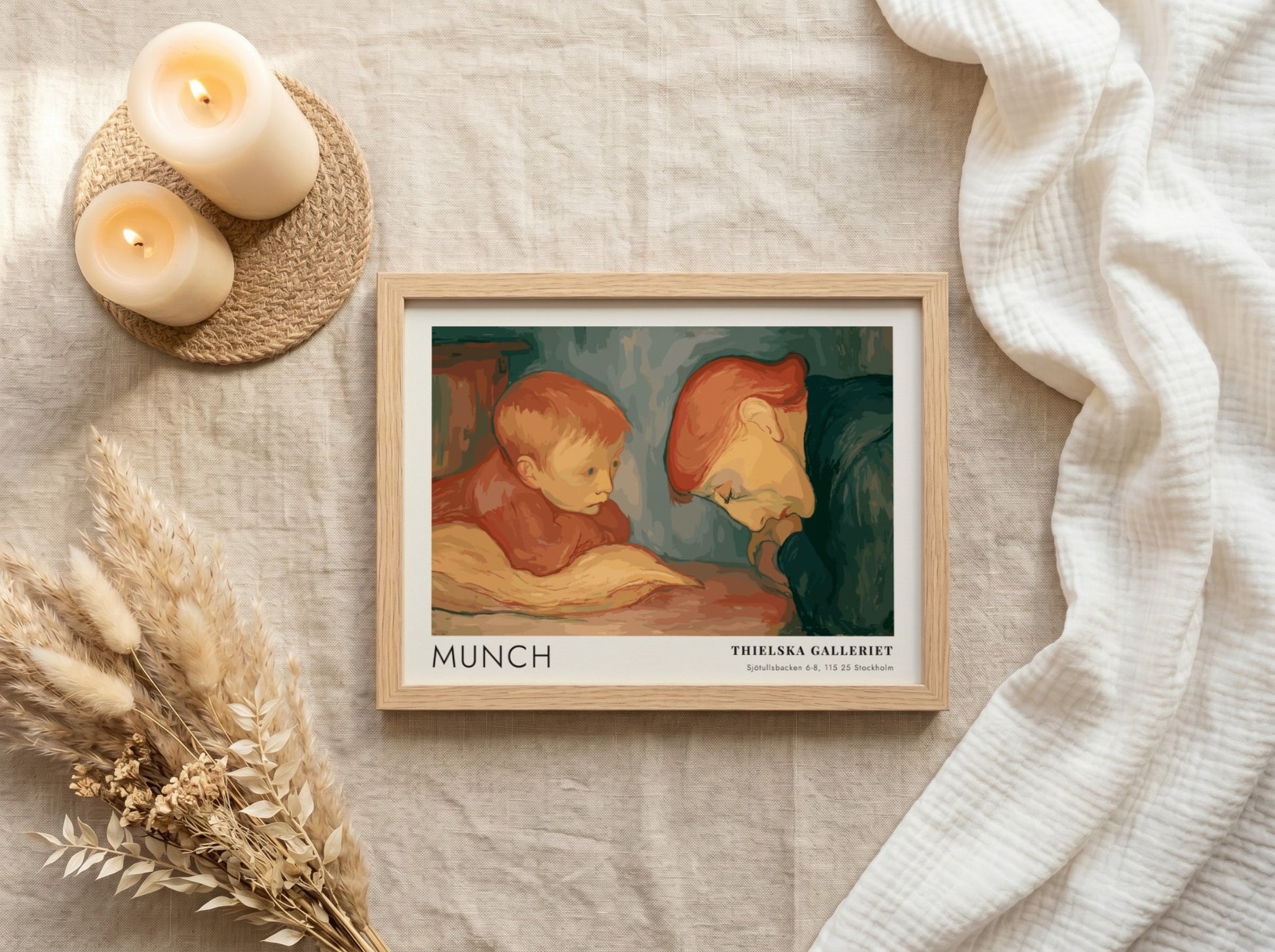 Munch Sick Child exhibition poster featuring a child and caregiver in muted tones
