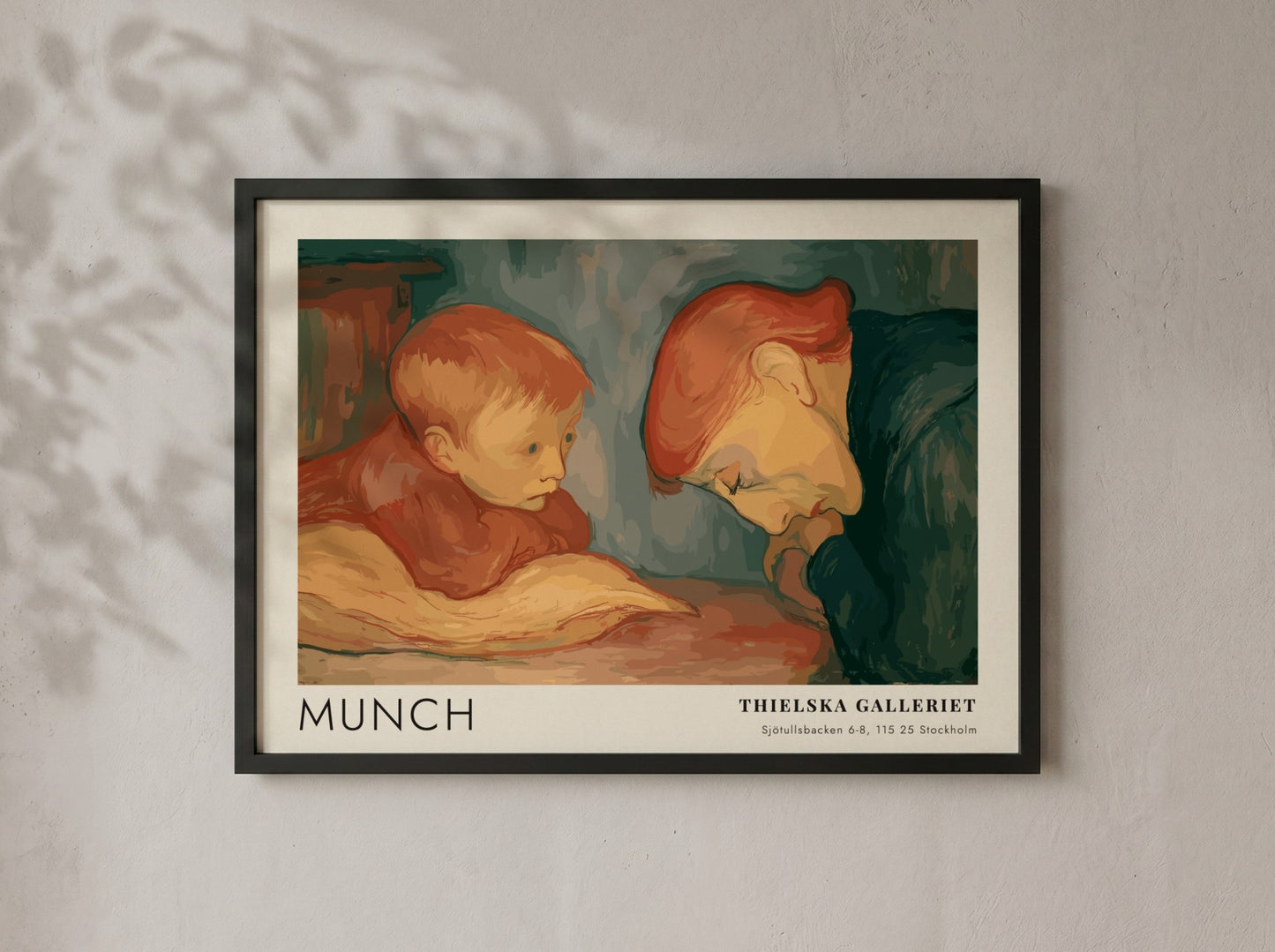 Munch Sick Child exhibition poster featuring a child and caregiver in muted tones