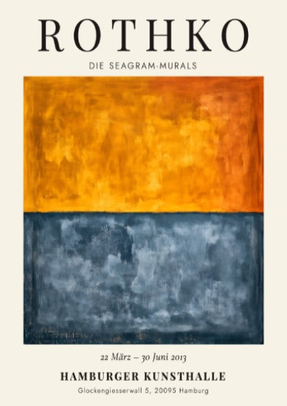 Wall art poster featuring Mark Rothko Seagram Murals with orange and charcoal blue blocks.