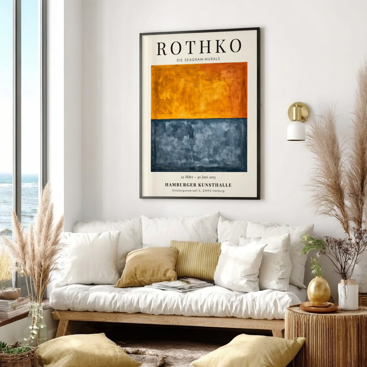 Wall art poster featuring Mark Rothko Seagram Murals with orange and charcoal blue blocks.