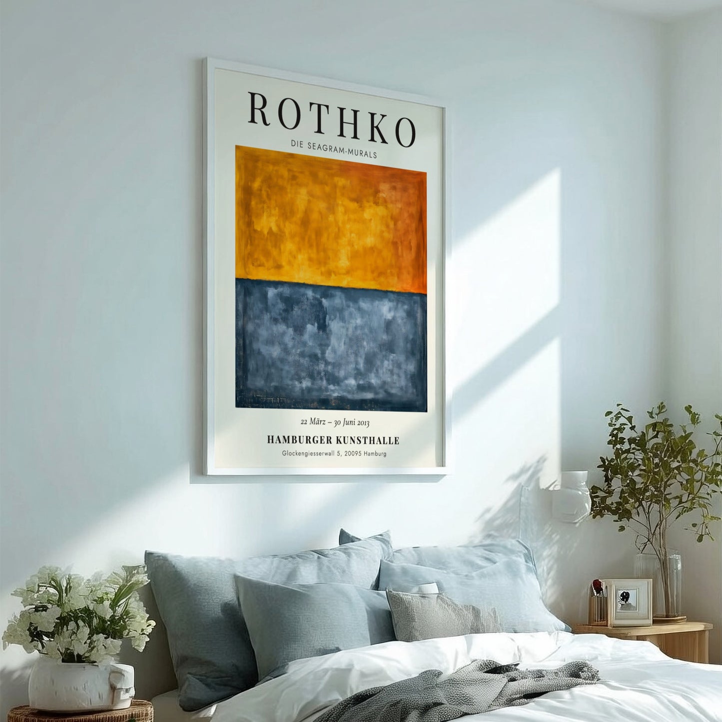 Wall art poster featuring Mark Rothko Seagram Murals with orange and charcoal blue blocks.