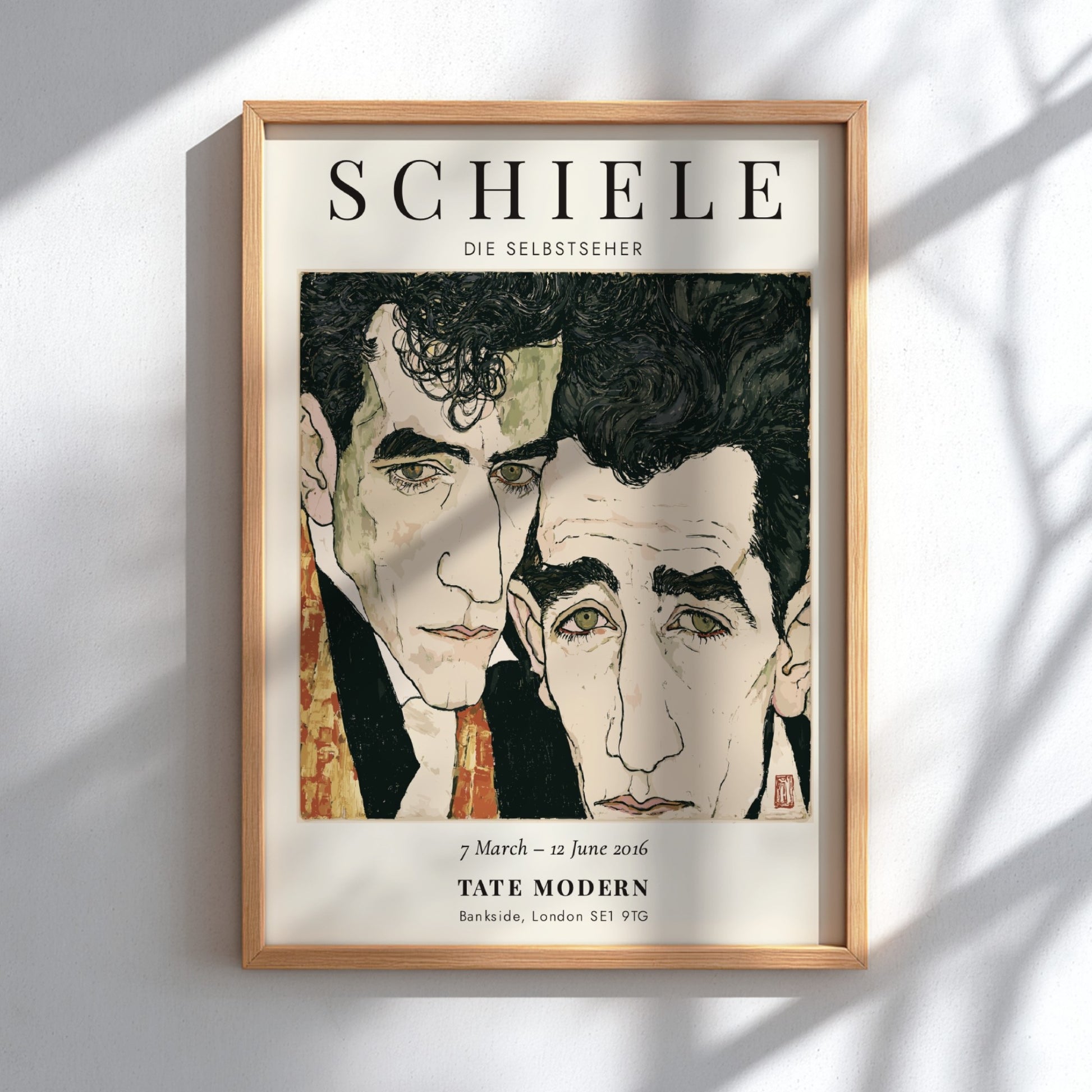 Egon Schiele exhibition poster featuring Die Selbstseher with expressive lines and bold colors