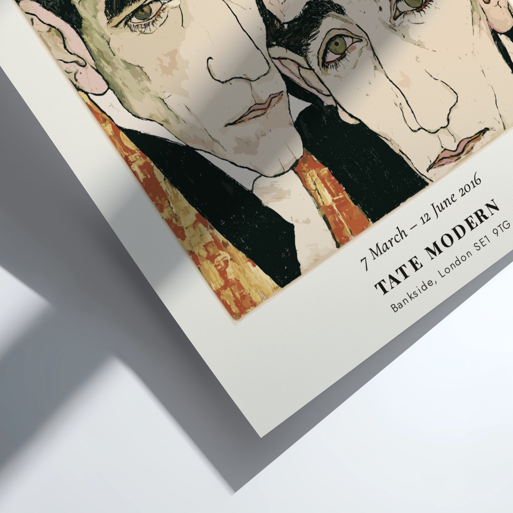Egon Schiele exhibition poster featuring Die Selbstseher with expressive lines and bold colors