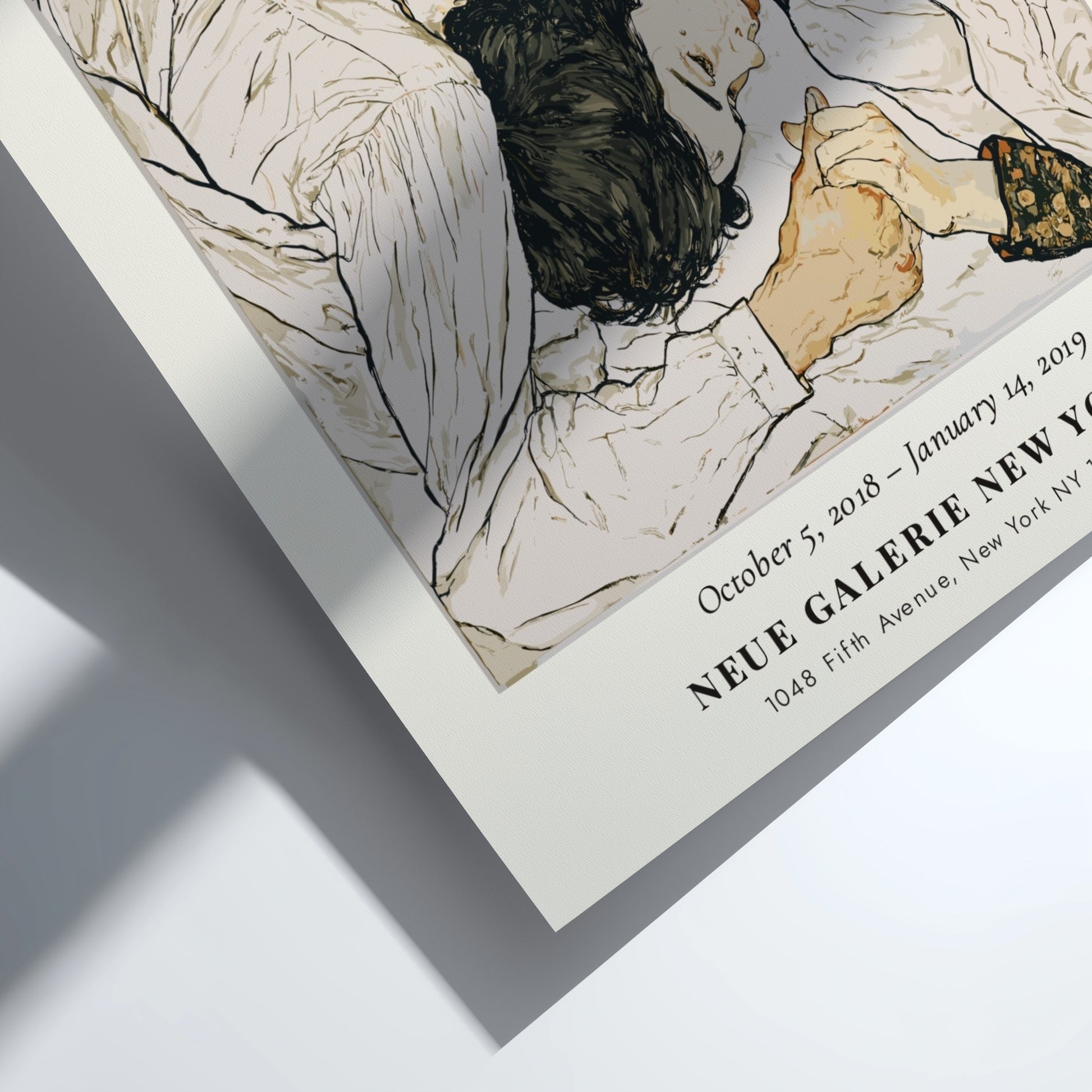 Egon Schiele poster featuring Die Umarmung, intimate embrace, expressive style, muted colors