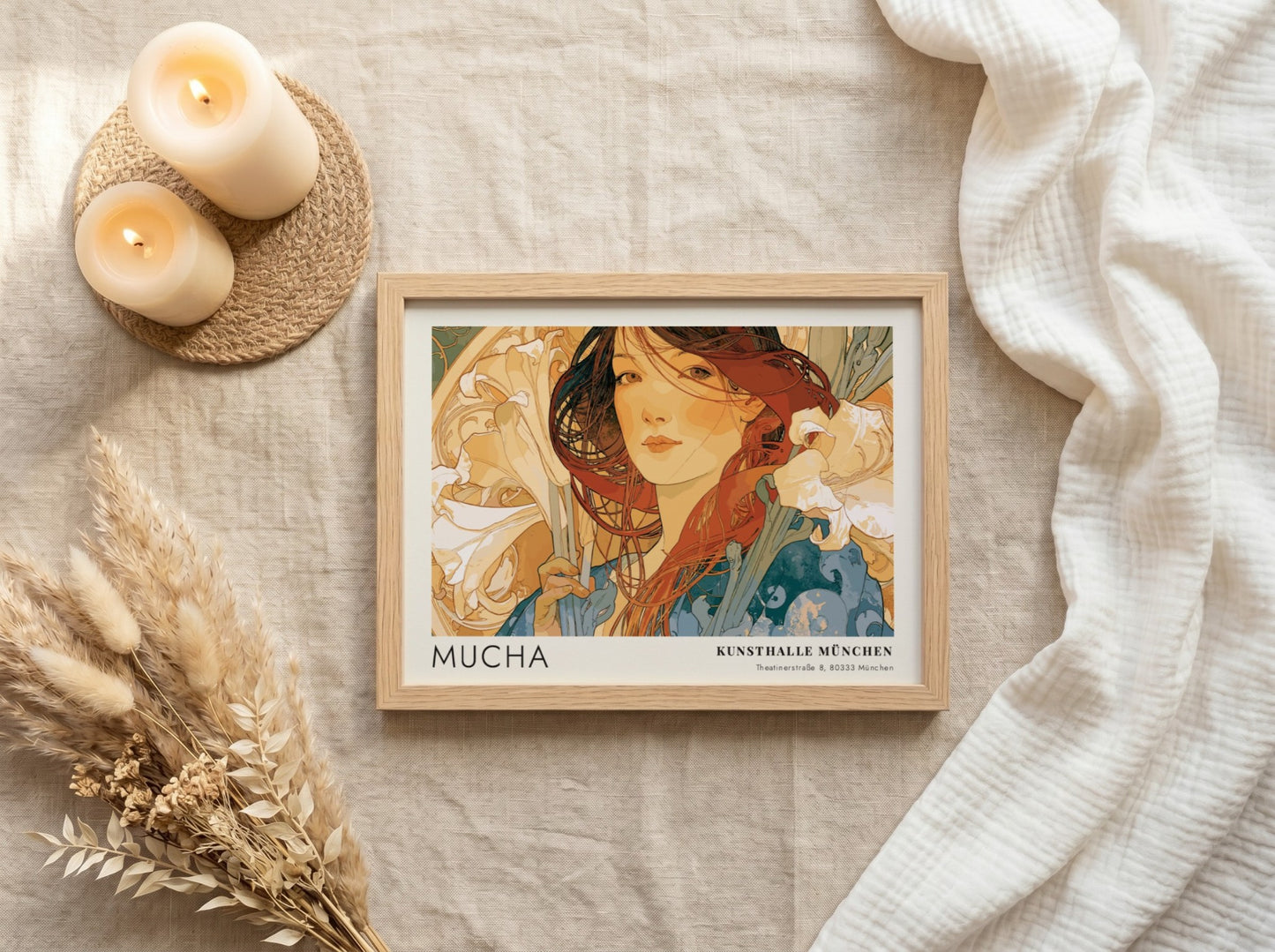 Wall art poster featuring Alphonse Mucha Die Vier Jahreszeiten artwork with elegant floral motifs.