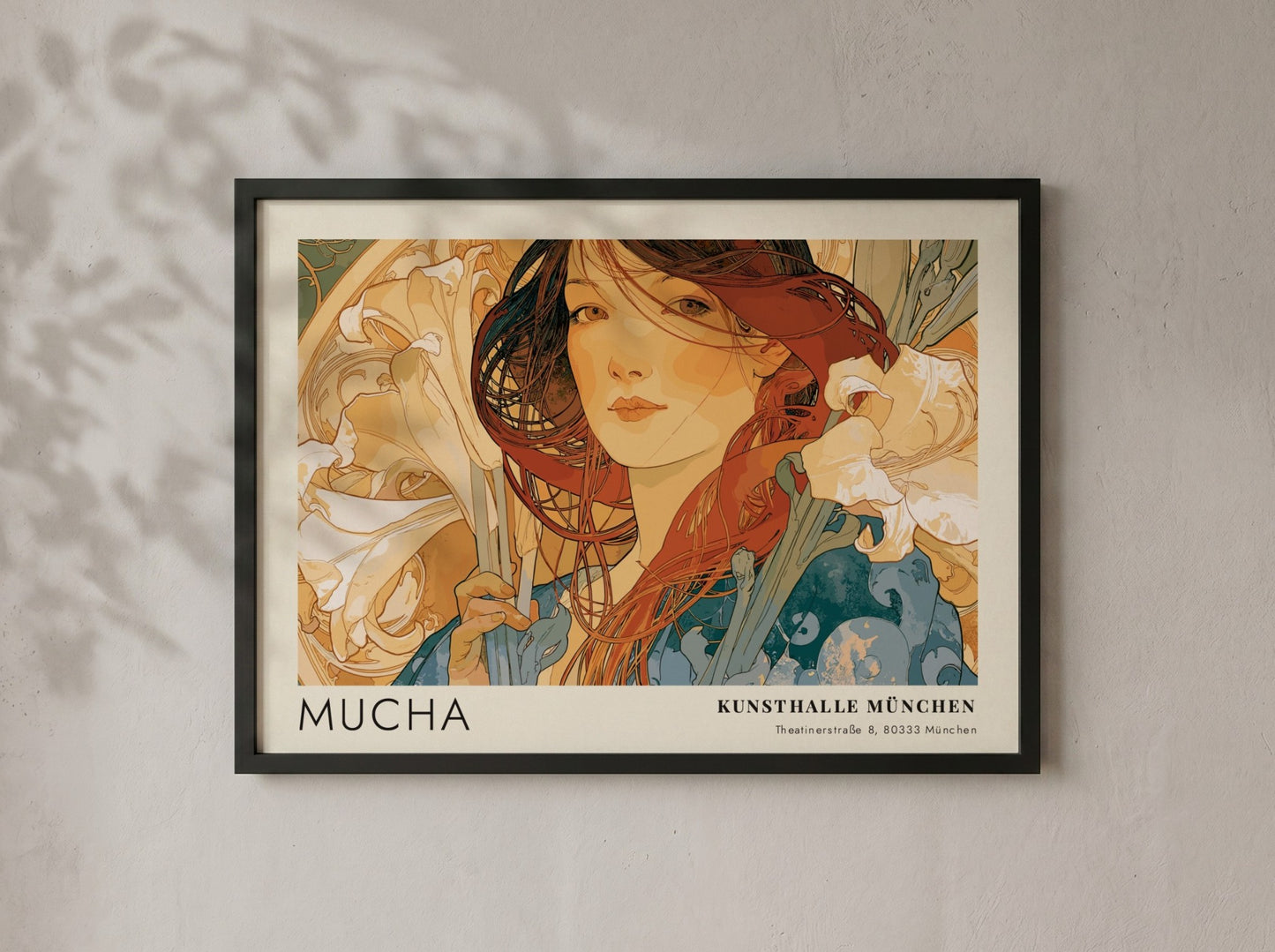 Wall art poster featuring Alphonse Mucha Die Vier Jahreszeiten artwork with elegant floral motifs.