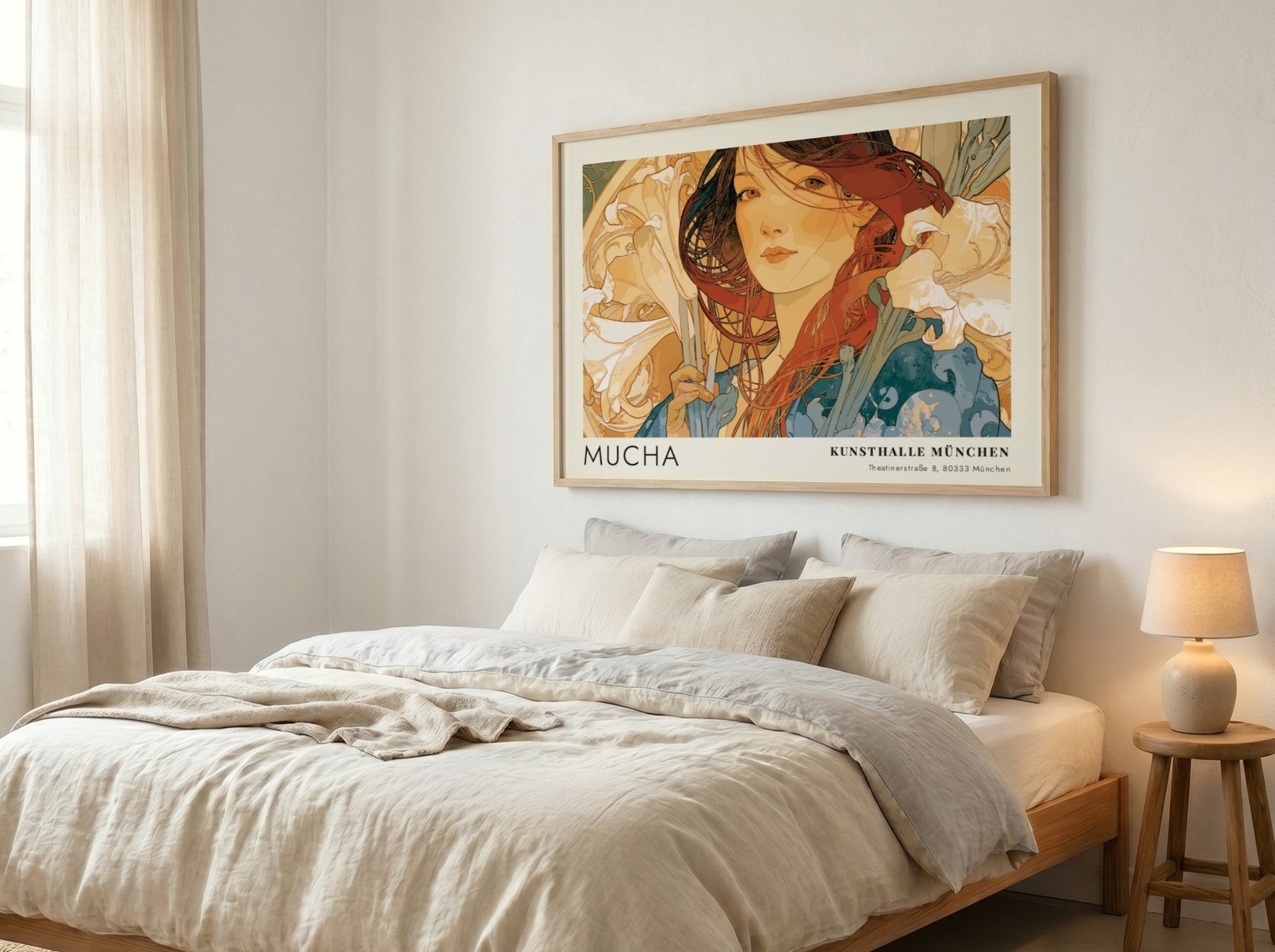 Wall art poster featuring Alphonse Mucha Die Vier Jahreszeiten artwork with elegant floral motifs.