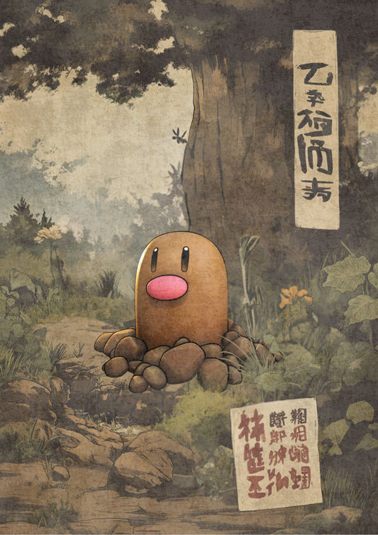 Diglett Poster: Japanese Style Legendary Pokemon Inspired Anime Artwork, Pokemon TCG Diglett