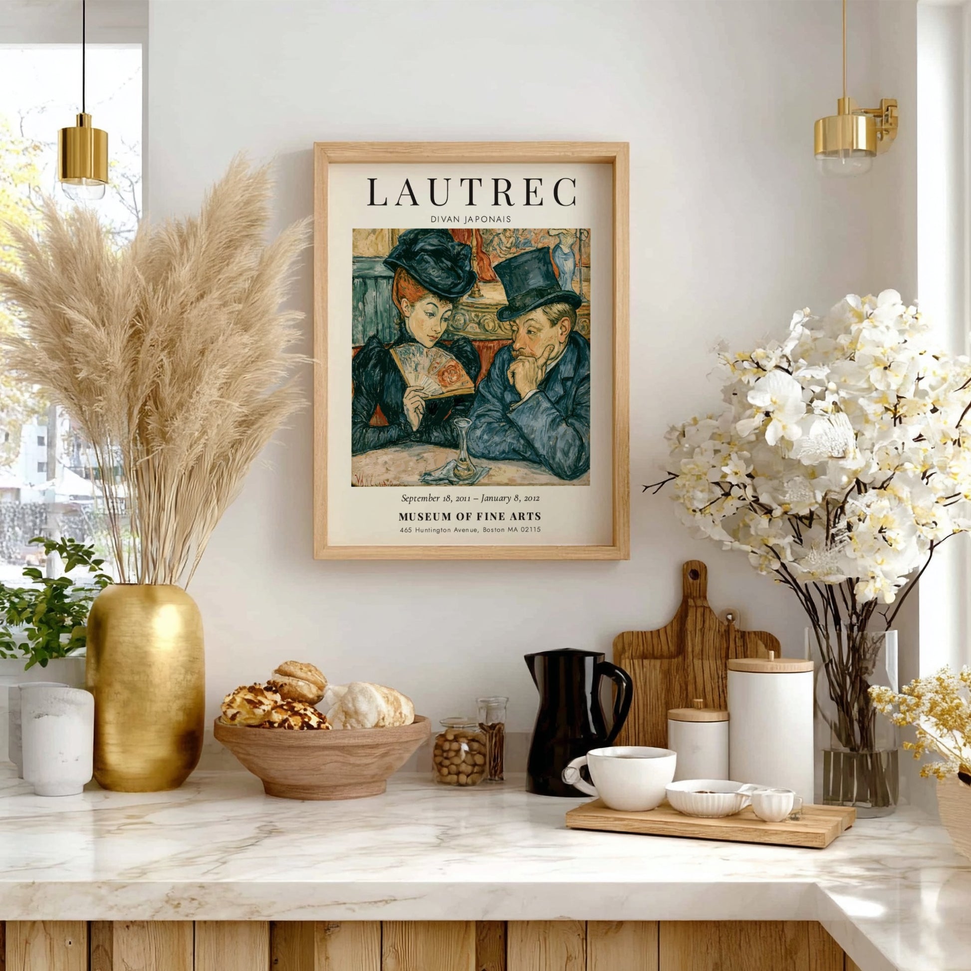 Divan Japonais poster featuring Toulouse-Lautrec's vibrant art style with rich colors and elegant figures