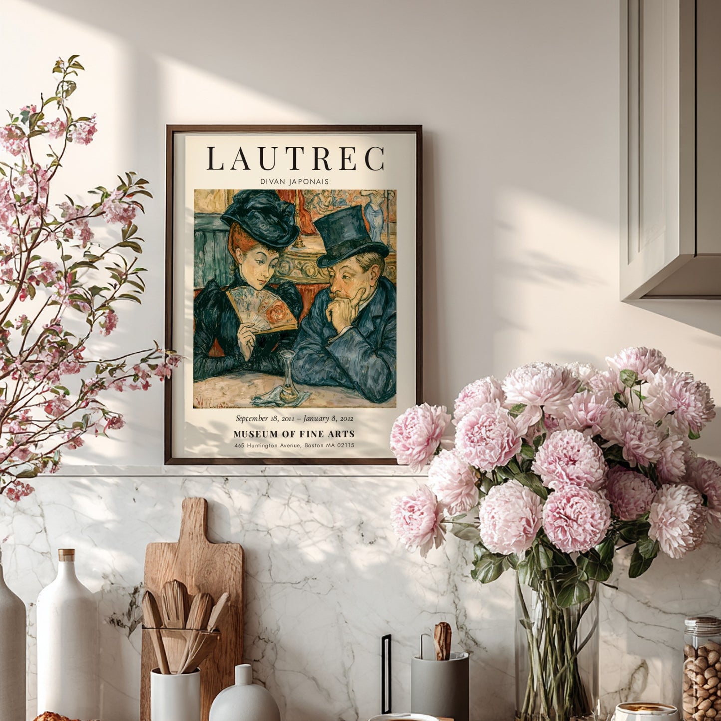 Divan Japonais poster featuring Toulouse-Lautrec's vibrant art style with rich colors and elegant figures