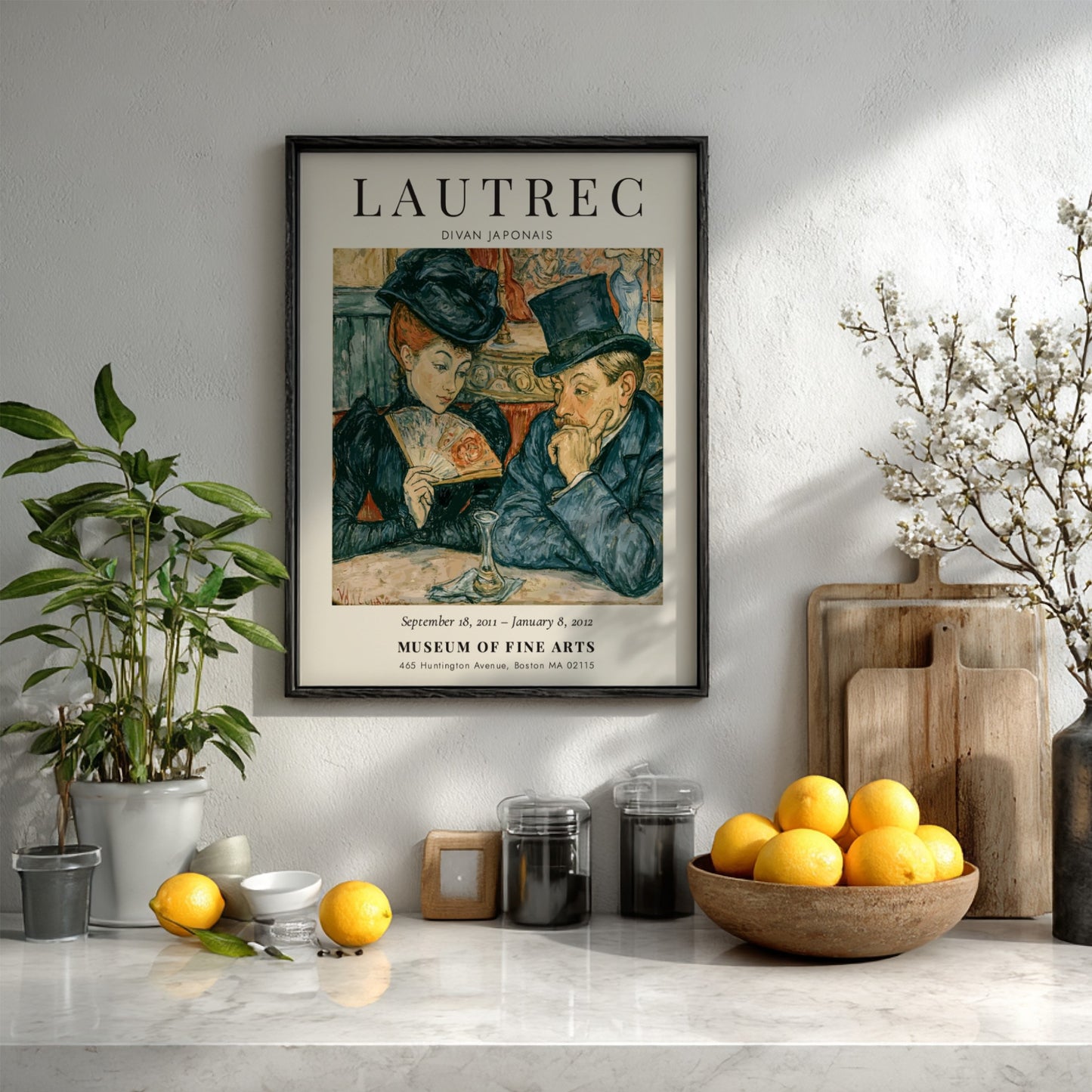 Divan Japonais poster featuring Toulouse-Lautrec's vibrant art style with rich colors and elegant figures