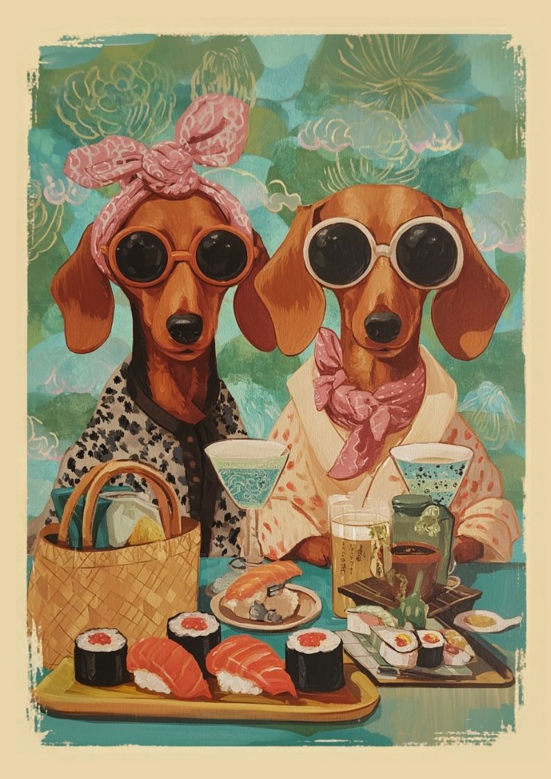 Dachshund Dog Cafe Poster – Retro Afternoon Tea