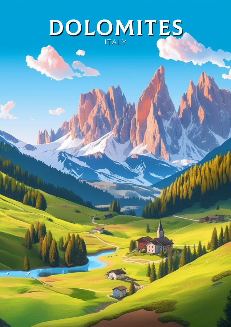Europe DOLOMITES TRAVEL POSTER - ITALY ARTWORK