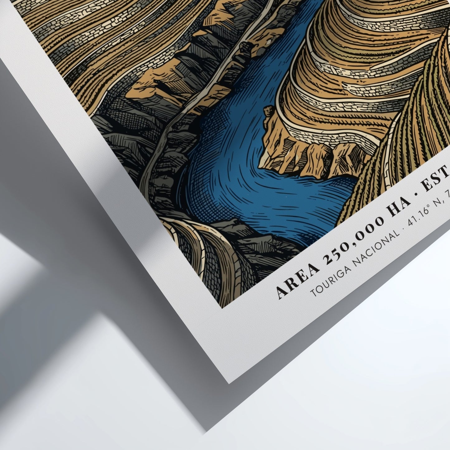 Poster of Douro Valley in Portugal showing terraced vineyards and a blue river.