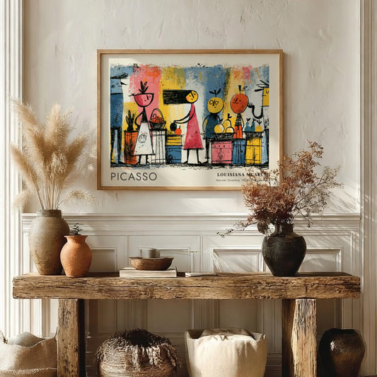 Dove of Peace wall art print featuring vibrant colors and playful characters by Pablo Picasso