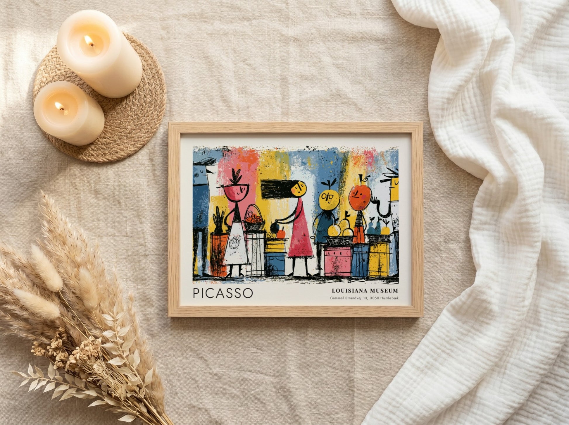 Dove of Peace wall art print featuring vibrant colors and playful characters by Pablo Picasso