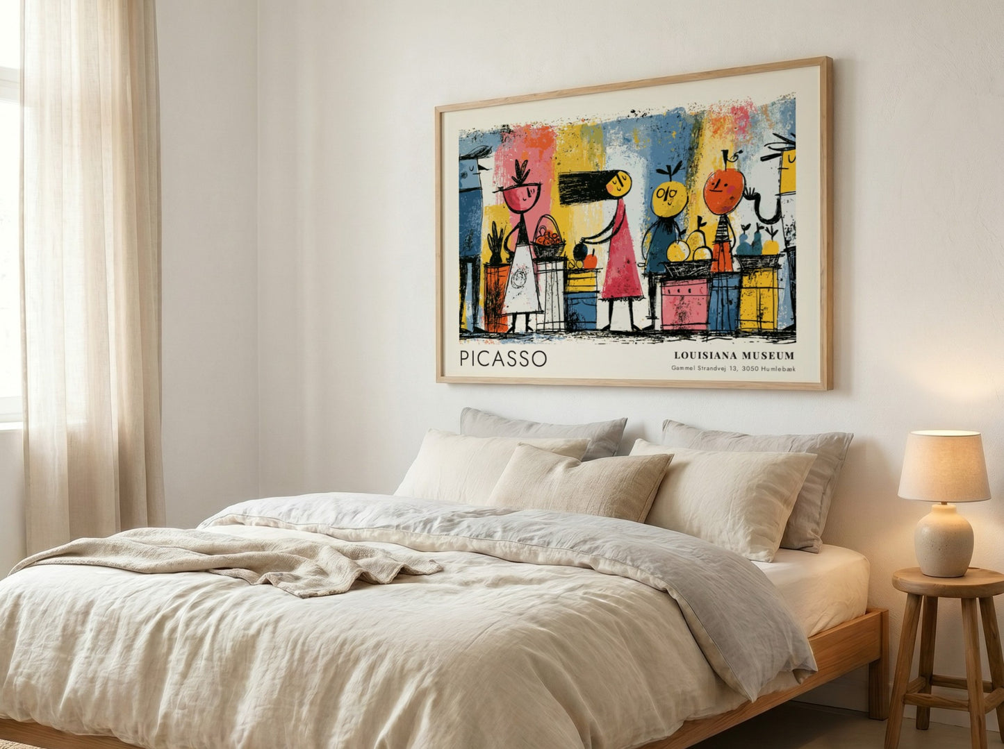 Dove of Peace wall art print featuring vibrant colors and playful characters by Pablo Picasso