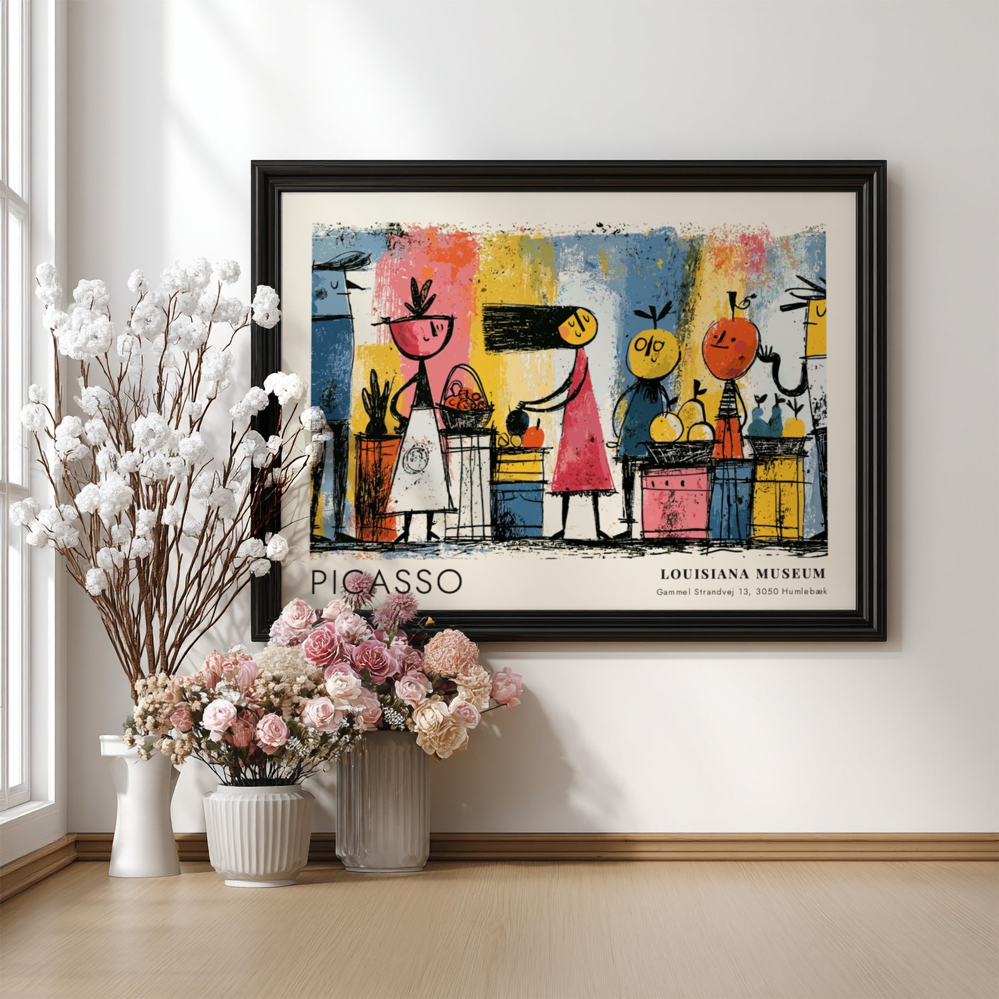 Dove of Peace wall art print featuring vibrant colors and playful characters by Pablo Picasso